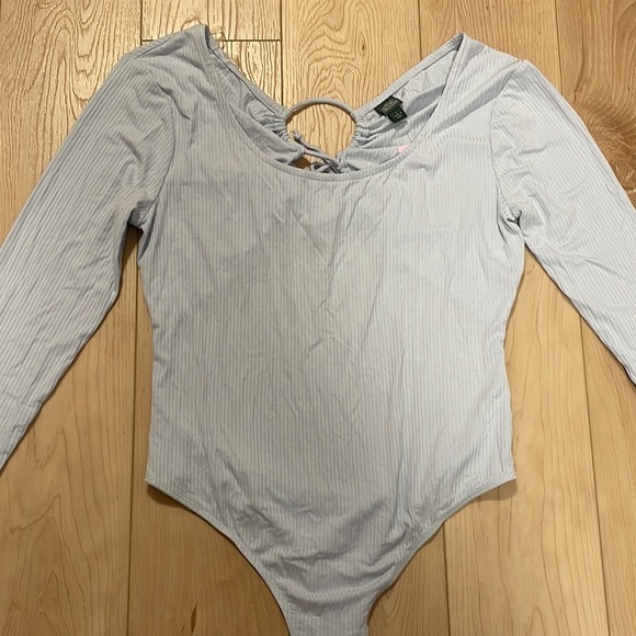 Wild Fable Lightweight Ribbed Long Sleeve Tie Back Thong Bodysuit, Blue, L - Picture 3 of 12